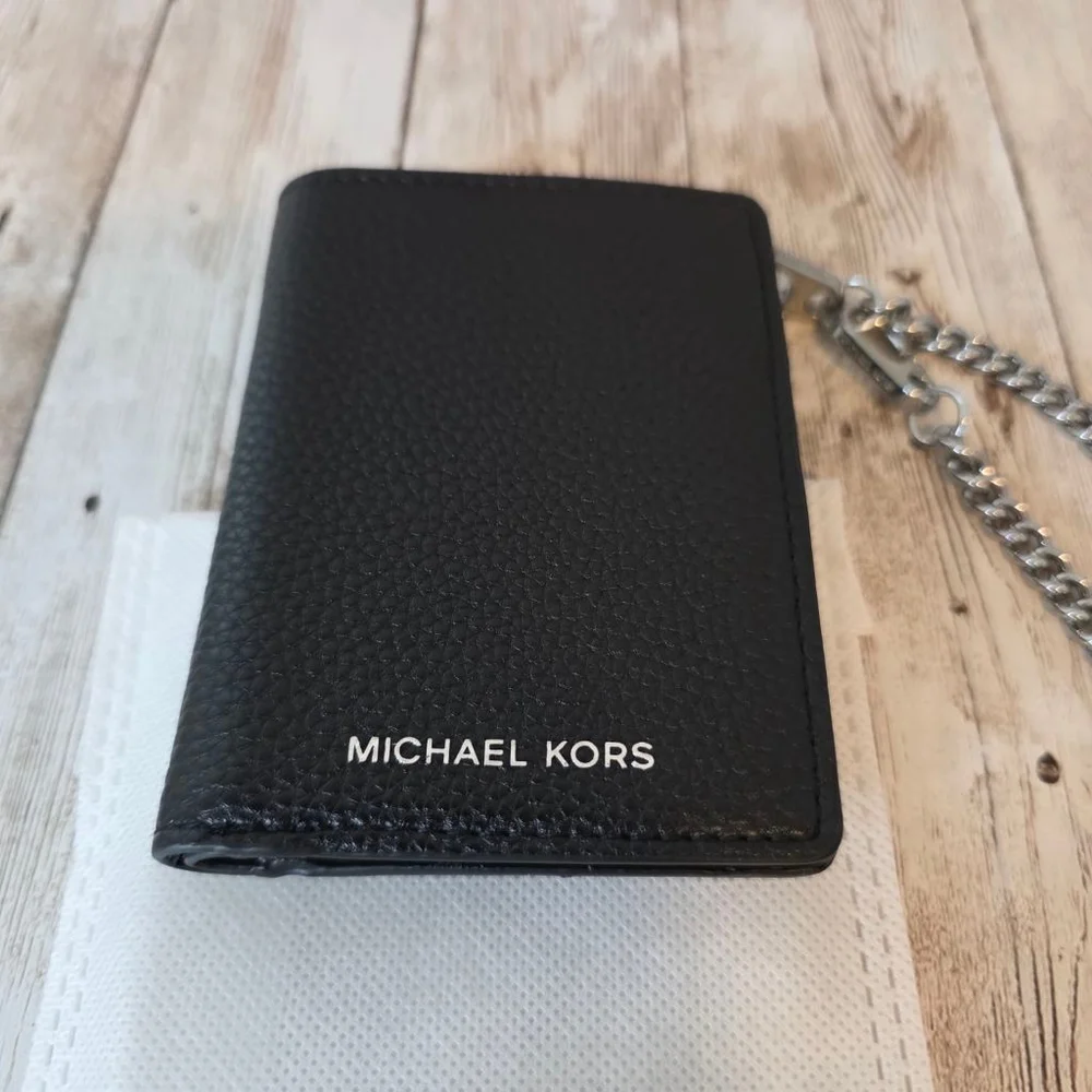 Michael Kors Black Leather Wallet with Silver Chain